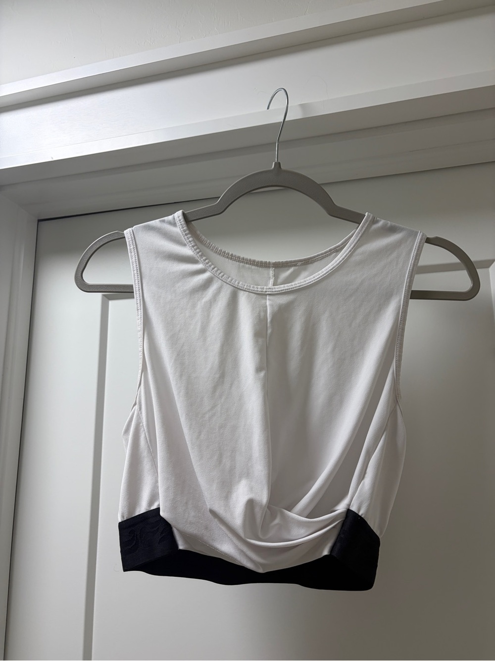 Fabletics White Crop Tank with Black Band